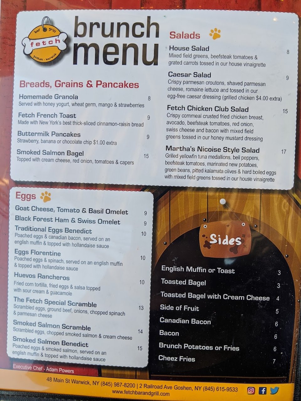 Printed menu beside a glass of beer.